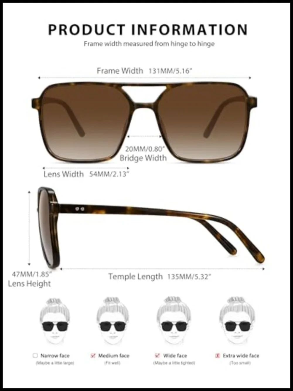 Retro Double Bar Aviator Sunglasses UV400 Protection Square
